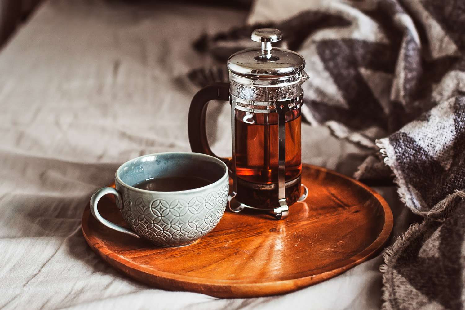 French press with brewed tea